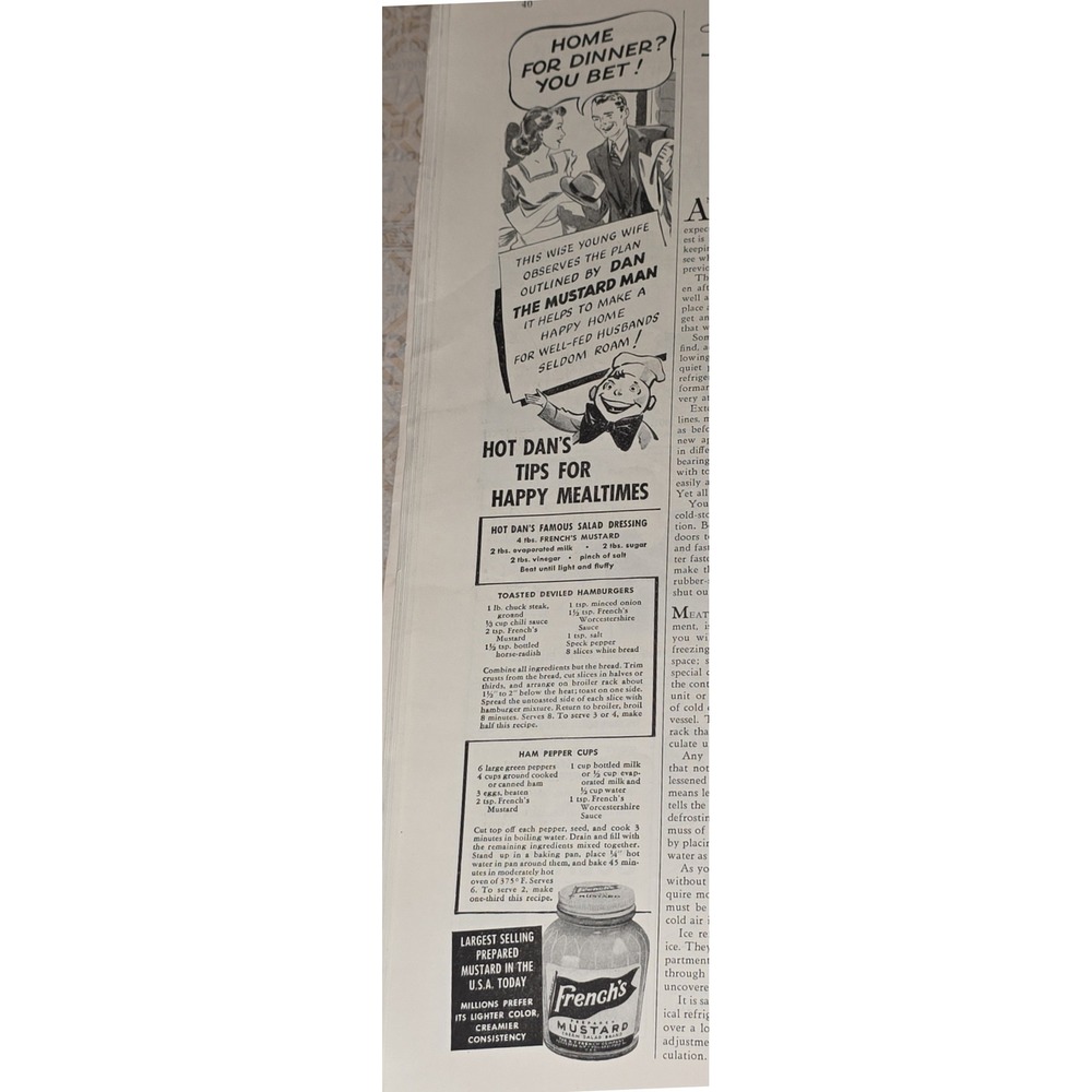 1939 French's Mustard Advertising Print Home Dinner Happy Mealtime Recipe Ad